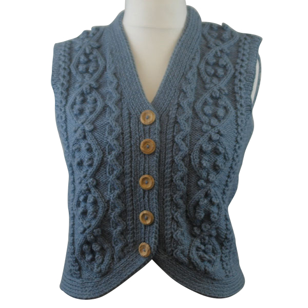 34J Ladies Waistcoat Front in Lightweight Aran (Sky)